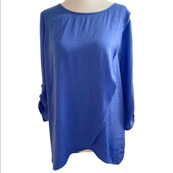 Chico’s New with Tag Tulip Front Blue Long Sleeve Top Blouse - Picture 1 of 8